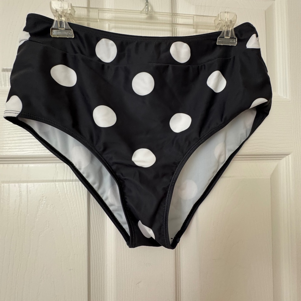 Ambrie two piece black with white polka dots bathing suit.  Size XL.